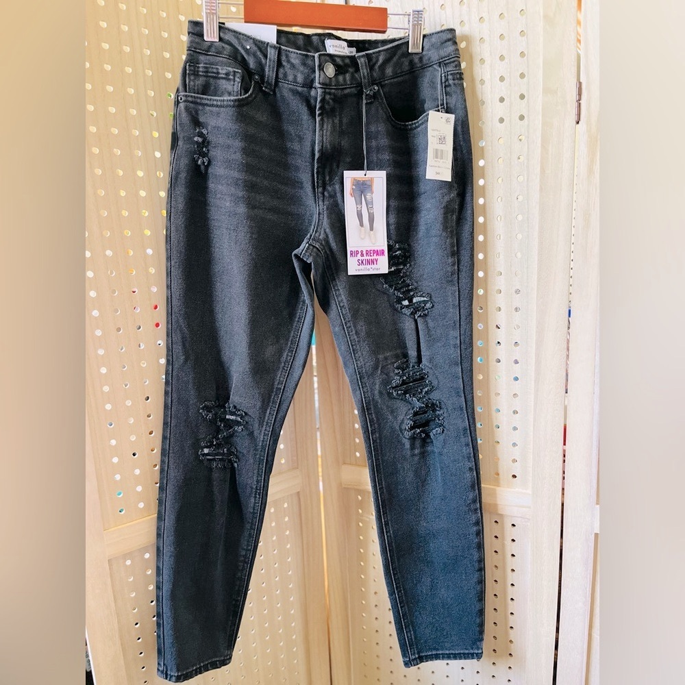 Vanilla Star ~ Black Rip & Repair Skinny Jeans - Picture 4 of 11
